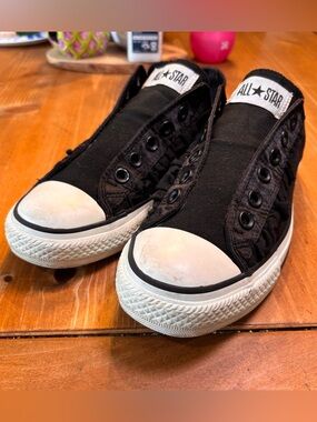 Converse Black Canvas Slip-On Low Top Sneakers with White Soles